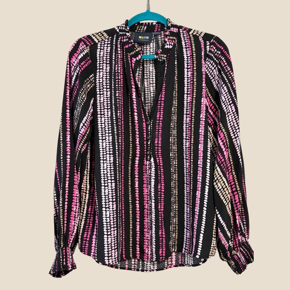 Maeve Anthropologie Collette Pink Black Dotted Peasant To